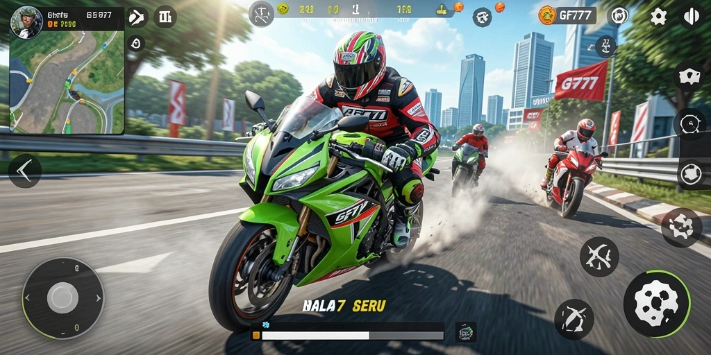Tampilan seru dari gameplay balap motor di GF777.