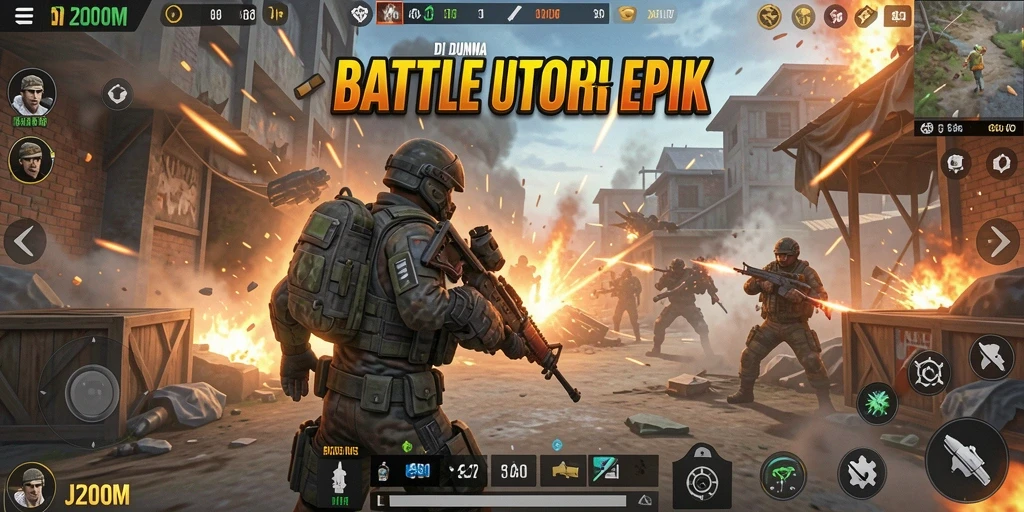 Tangkapan layar gameplay J200M menunjukkan pertarungan seru dalam Battle Royale.