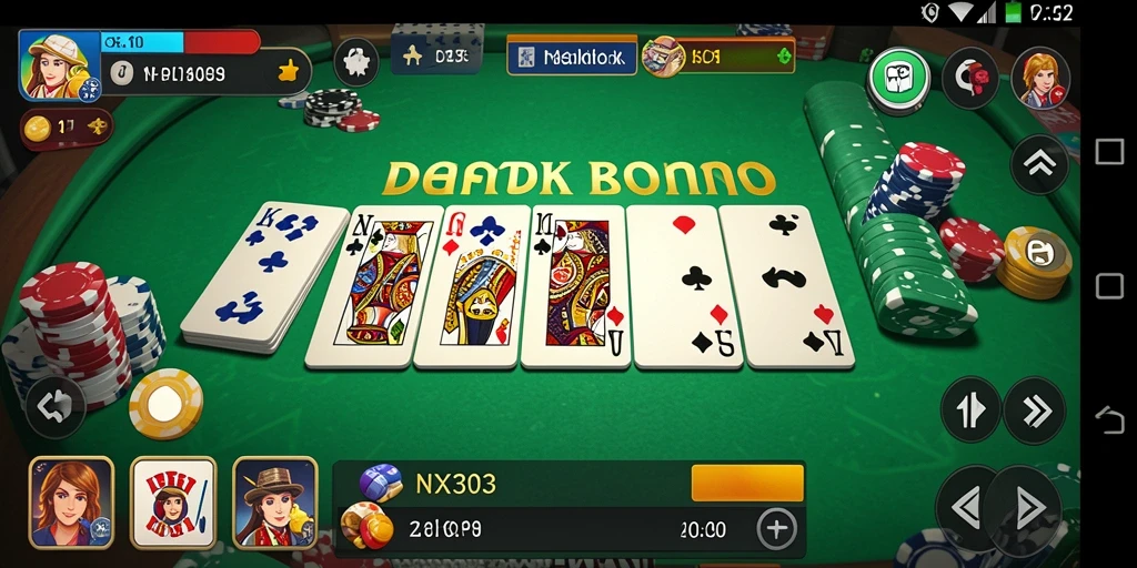 Screenshot NX303 menunjukkan aksi seru dalam permainan Domino.