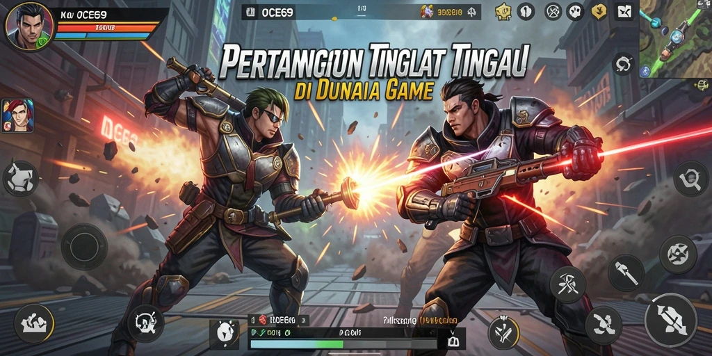 Screenshot OCE69 menampilkan aksi pertarungan intens dan karakter keren.