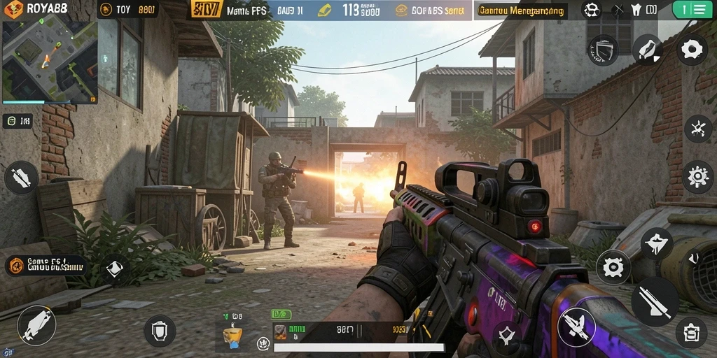 Screenshot gameplay ROYAL88 dengan aksi menembak yang intens.