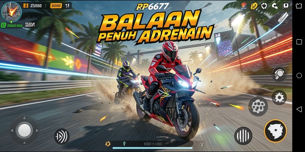 Tampilan gameplay seru dalam balapan motor yang menegangkan.