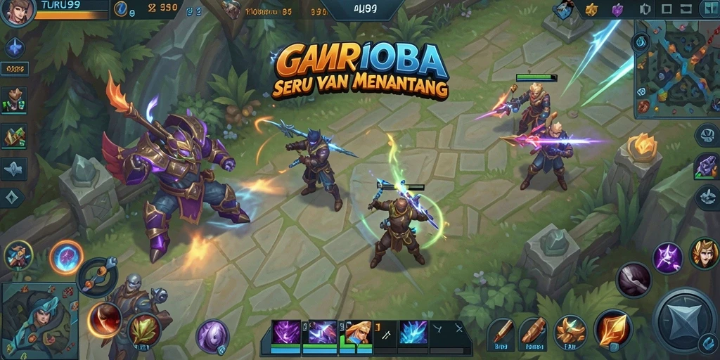 Screenshot gameplay TURU99 menampilkan pertarungan seru di arena MOBA.